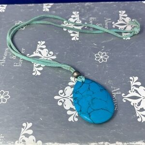 Turquoise Teardrop Pendant Necklace Leather Cord